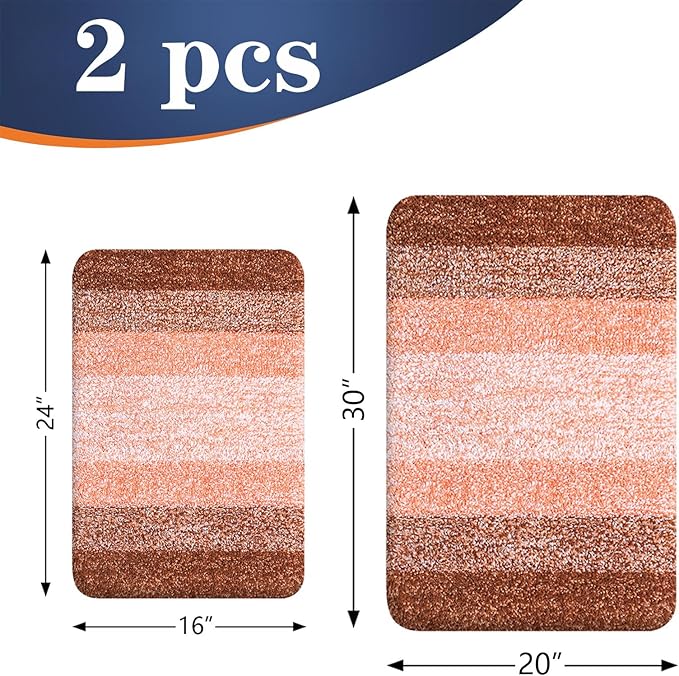 OLANLY Bathroom Rug Set 2 Piece, Soft Absorbent Microfiber Bath Rug Set, Non-Slip, Machine Wash Dry, Plush Shaggy Bath Mats for Bathroom (30"x20"+24"x16", Orange)