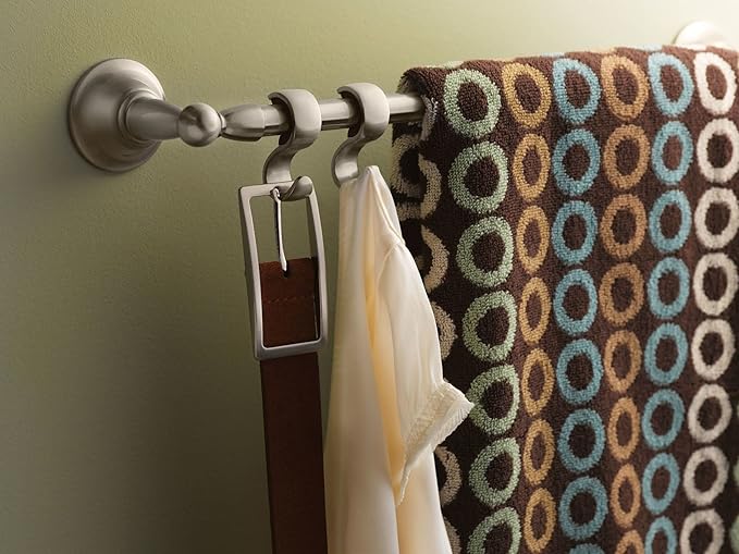 Moen Sage Collection Spot Resist Brushed Nickel 24-Inch Double Bathroom Towel Bar, Wall Mounted Bath Hanger with Two Rods, DN6822BN