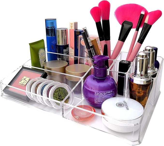 Kamay's XL Wide Thick Transparent Acrylic Makeup Organizer Tray Cosmetic Holder Display Case Desktop Storage Holder Lipstick Makeup Brush Nail polish Essential oil Holder (SF-1302)