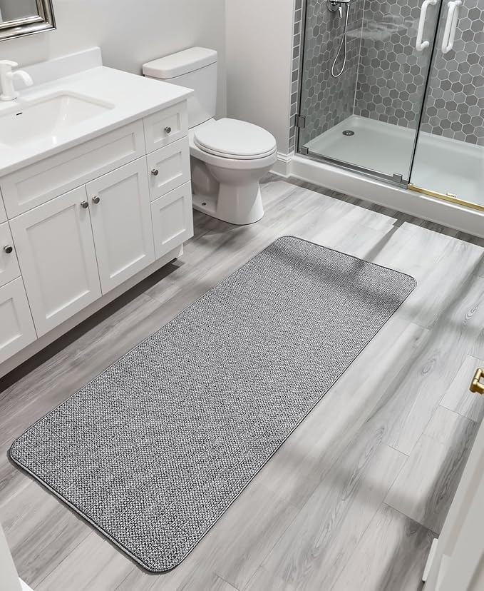 Bath Mat,Ultra Thin Bathroom Runner Rugs,Large Bath Mats for Bathroom,Quick Dry,Non-Slip,Machine Washable,Low Pile,Bath Rug,Shower Outside,Sink,Home Decor Accessories.Grey,2'x6'(24x72inch)