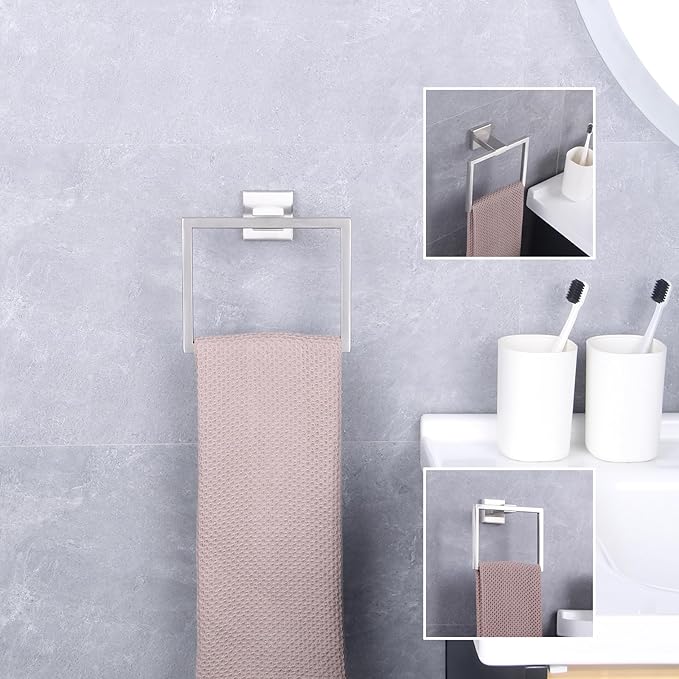 GERZWY Hand Towel Ring Bath Towel Holder Bathroom Lavatory Shower Towel Hanger Holder Brushed Stainless Steel Wall Mount JG1916-2LS