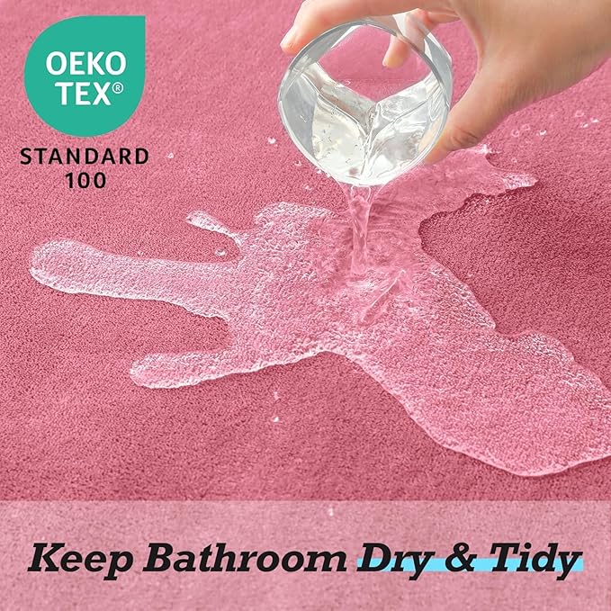 HUXMEYSON Bathroom Rugs Sets 3 Piece, Non-Slip & Quick Dry Bath Mat Set, Ultra Soft Velvet Bath Rugs for Bathroom, Toilet and Shower Floor, Pink