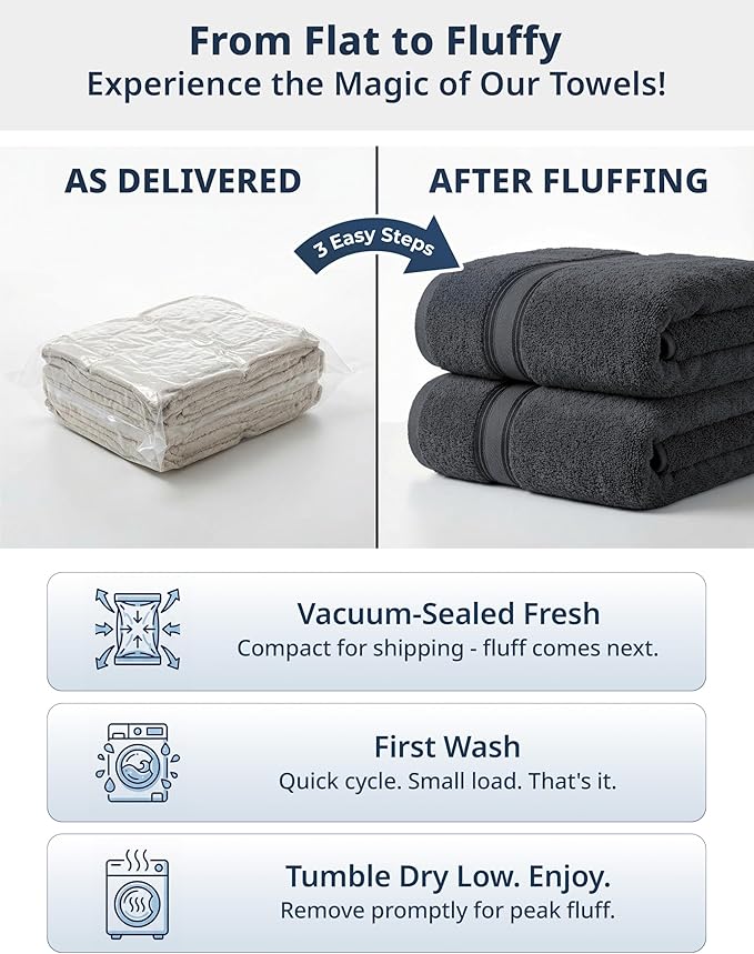 LANE LINEN Towel and Washcloths Set of 12 – 100% Cotton, Zero Twist, 4 Large Bath Towel, 4 Hand Towels & 4 Wash Cloths, Quick Dry & Long-Lasting, Perfect for Family Bathrooms, Easy Care – Cool Grey