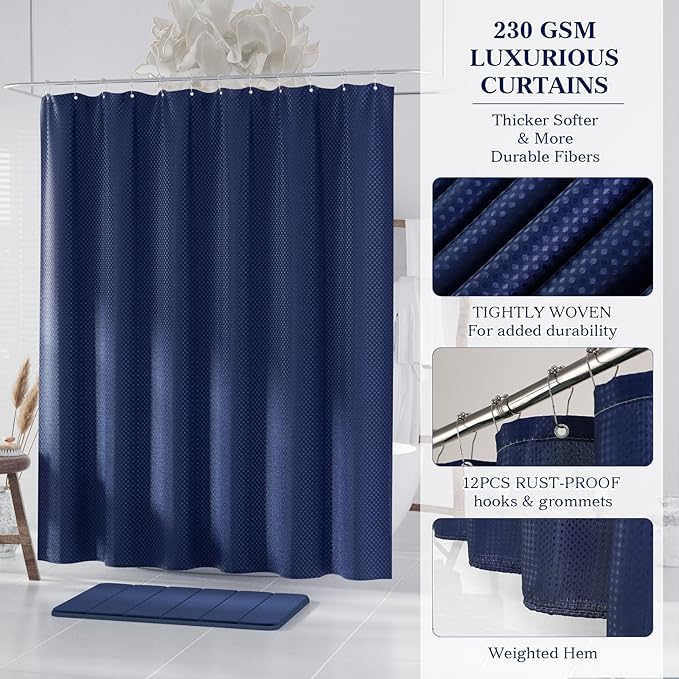 Navy Blue Bathroom Accessories Set - Bathroom Sets, 25PC Bath Accessory Set, Bathroom Sets with Push Top Trash Can, Shower Curtain and Rugs, Toilet Brush, Trash Can & Soap Dispenser