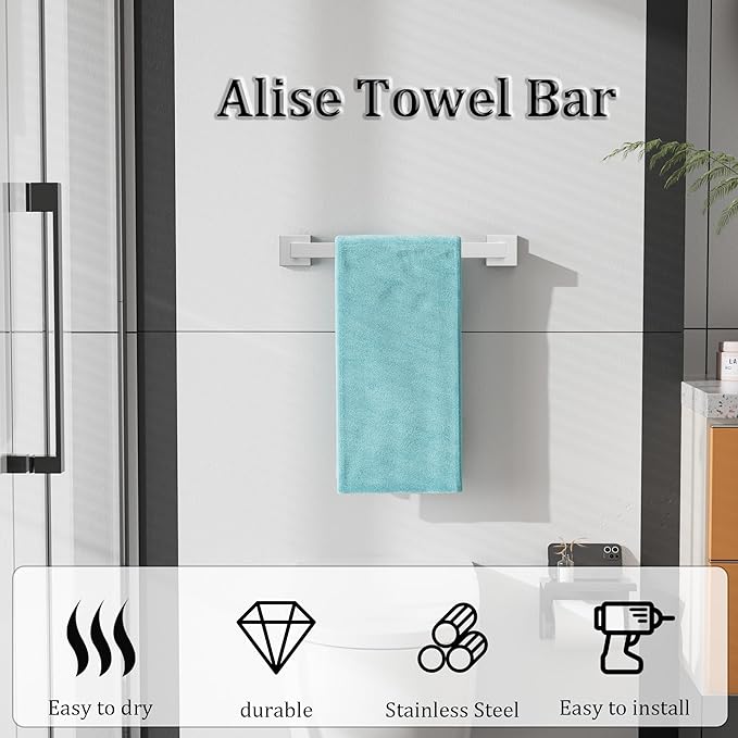 Alise Brushed Nickel Towel Bar, 16 Inch Towel Racks for Bathroom, SUS304 Stainless Steel Towel Holder Wall Mounted, Heavy Duty Towel Hanger for Bathroom & Kitchen (Brushed Nickel)