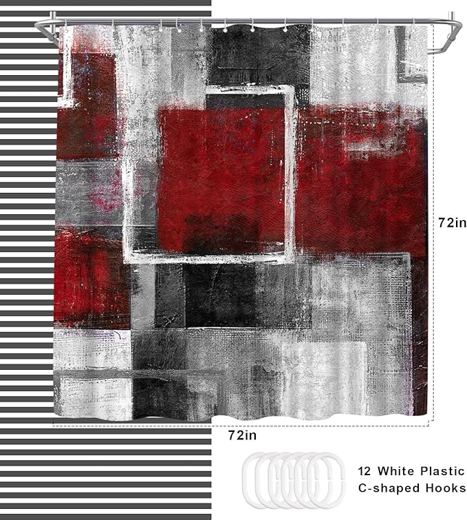 WELMECO Abstract Red Shower Curtain Geometric Shower Curtain Bathroom Decor Polyester Fabric 72x72inch (Red)