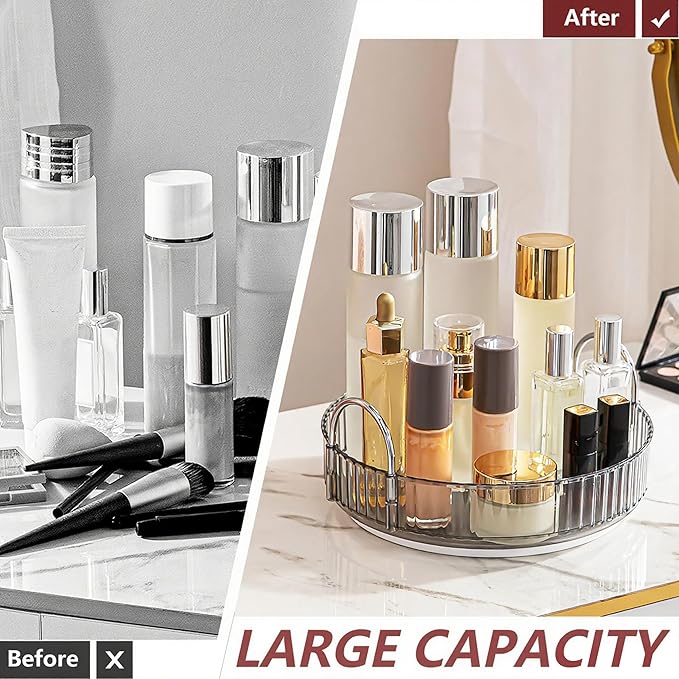INVSSENE 360?? Rotating Makeup Organizer, Bathroom Make Up Spinning Holder Rack, Large Capacity Cosmetics Storage Vanity Shelf Countertop, Fits Cosmetics, Perfume, Skincare, Lipsticks(1 Tier, Gray)