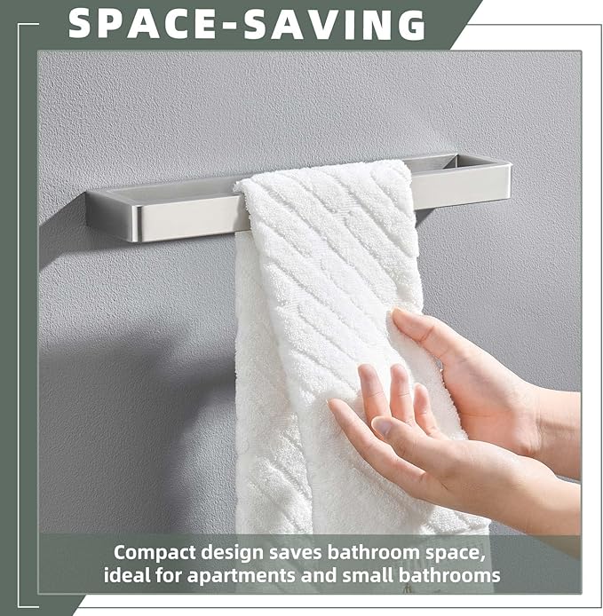 APLusee Towel Holder Brushed Nickel 304 Stainless Steel, Rustproof & Heavy-Duty, 11.7 Inches Secure Wall Mounted bar, Ideal for Hand Towels & Bath Towels