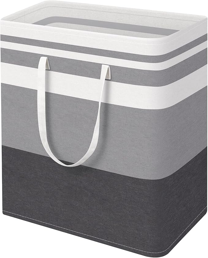 HomeHacks Large Laundry Basket, Waterproof, Freestanding Laundry Hamper, Collapsible Tall Clothes Hamper with Extended Handles for Clothes in The Dorm and Family-(Gradient Grey, 125L)