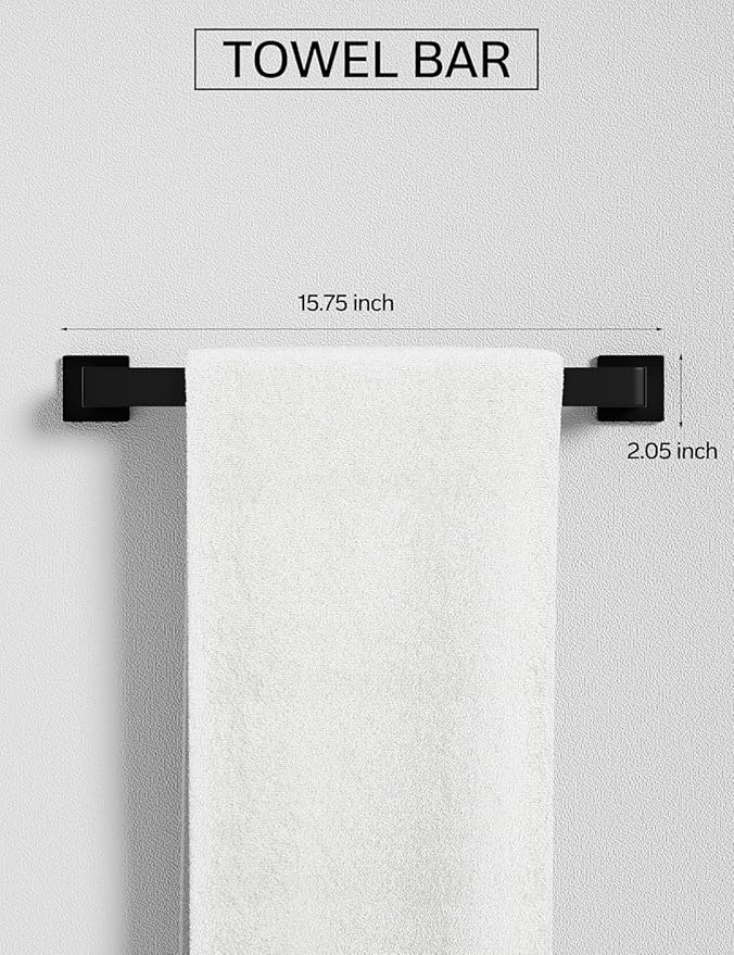 5-Pieces Matte Black Bathroom Accessories Set, SUS 304 Stainless Steel Bathroom Hardware Set, 16 Inch Towel Bar Set, Towel Holder Towel Racks for Bathroom Wall Mounted