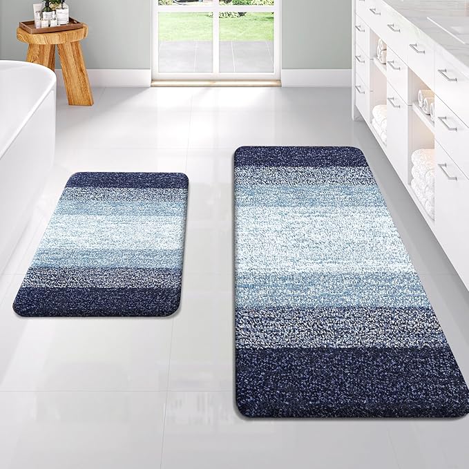 OLANLY Bathroom Rug Set 2 Piece, Soft Absorbent Microfiber Bath Rug Set, Non-Slip, Machine Wash Dry, Plush Shaggy Bath Mats for Bathroom (47"x20"+24"x16", Airy Blue)