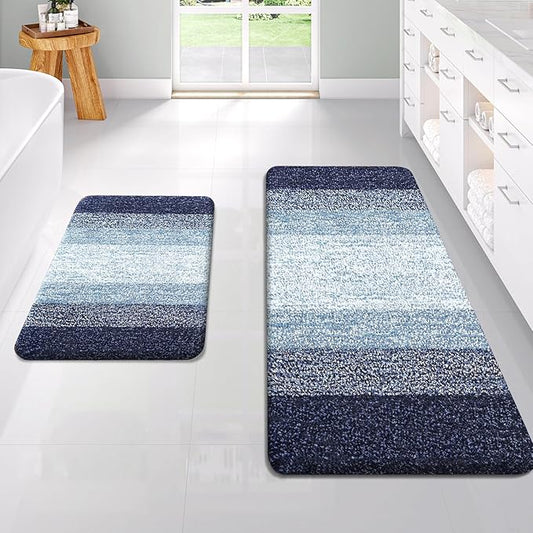 OLANLY Bathroom Rug Set 2 Piece, Soft Absorbent Microfiber Bath Rug Set, Non-Slip, Machine Wash Dry, Plush Shaggy Bath Mats for Bathroom (47"x20"+24"x16", Airy Blue)