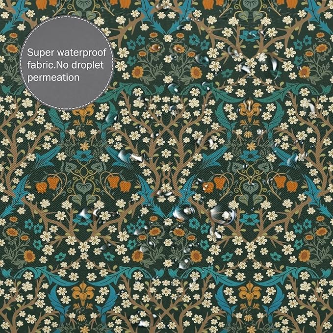 Mid Century Vintage Daisy Waterproof Fabric Shower Curtain,Green Garden Flower William Morris Abstract Art Soft Hotel Quality Cloth Shower Light-Weight & Machine Washable - 72L x72W