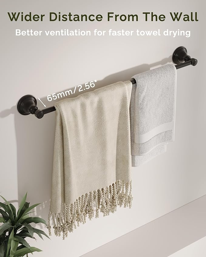 Towel Bar 24inch, Stainless Steel Bathroom Towel Rack Wall Mounted, Heavy Duty Towel Rod, Towel Holders for Bathroom, Kitchen (Matte Black)