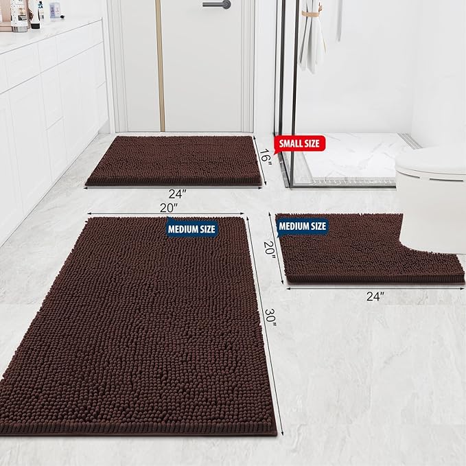 Smiry Luxury Chenille Bathroom Rugs 59x20, Extra Soft and Absorbent Shaggy Bath Mat, Machine Washable, Non-Slip Plush Carpet Runner for Tub, Shower, and Floor, Home Decor Accessories, Brown