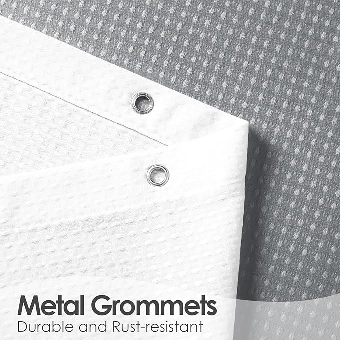 MitoVilla Grey Ombre Waffle Small Stall Shower Curtain 36 x 72, Half Size Fabric Narrow Shower Curtains for Bathroom Decor, 36 inch Weighted Shower Curtain Set with Plastic Hooks