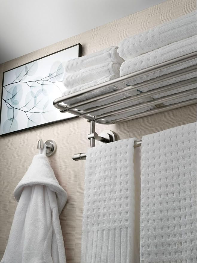 Moen DN0794BN Iso 24-Inch Wide Bathroom Hotel-Style Towel Shelf with Towel Bar, Brushed Nickel