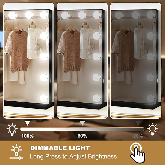Moonee Black Vanity Mirror with Lights, Hollywood Lighted Makeup Mirror with 17 Dimmable Bulbs and 10X Magnification, 3 Colors Modes, Aluminum Metal Frame, Light Up Mirror for Tabletop/Wall（26" x 20"）