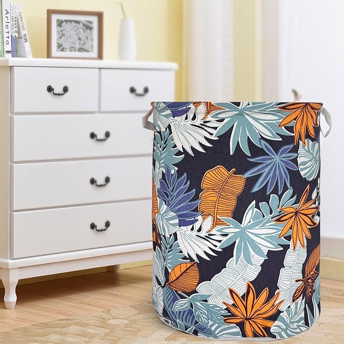 Merdes 19.7?€??€? Waterproof Foldable Laundry Hamper, Dirty Clothes Laundry Basket, Linen Bin Storage Organizer for Toy Collection (Plant Leaf)