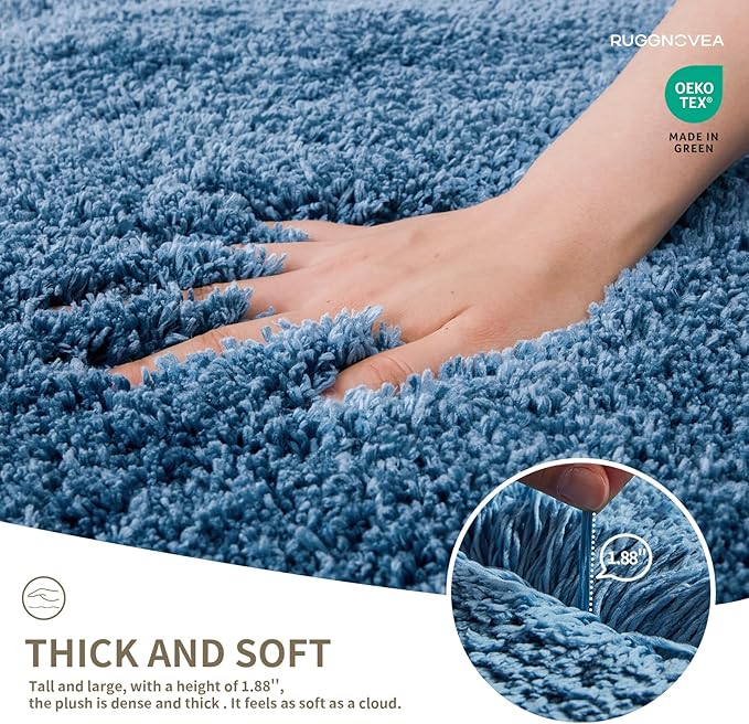 Bathroom Rugs Non Slip Washable 48x24, Ultra Thick Soft Microfiber Absorbent Bath Mats, High Density Foam Latex Non Slip Backing Bath Rugs, Fluffy Floor Carpet for Tub&Shower, Blue