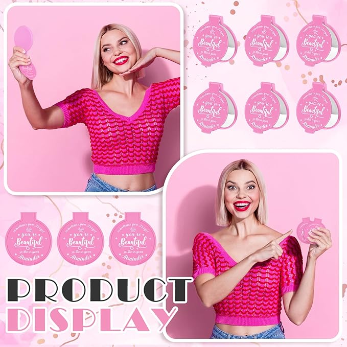 18 Pcs 2.76 Inch Inspirational Compact Mirror Bulk Women Small Gifts Graduation Party Favors Purse Mirror Pocket Mini Stuffer Items for Adult Coworker Cheerleader Employee (Pink)