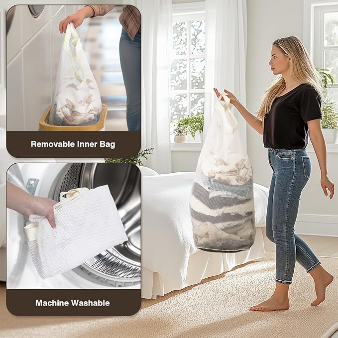 Bathola 75L Slim Laundry Hamper with Lid, Dirty Clothes Hampers for Laundry, Collapsible Laundry Baskets for Small Spaces, Bedroom, Bathroom, Laundry Room, Beige