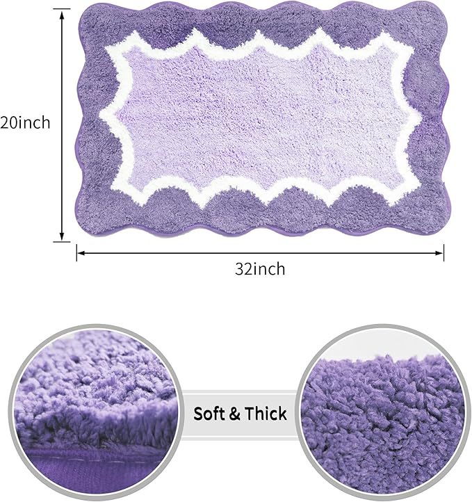 Cute Scalloped Purple Bathroom Rugs Mat,Non Slip Absorbent Quick Dry Bath Mats for Shower Room,Microfiber Bath Mats for Bathroom Floor Washable Carpet for Shower Tub Sink Bedroom,20"x32"