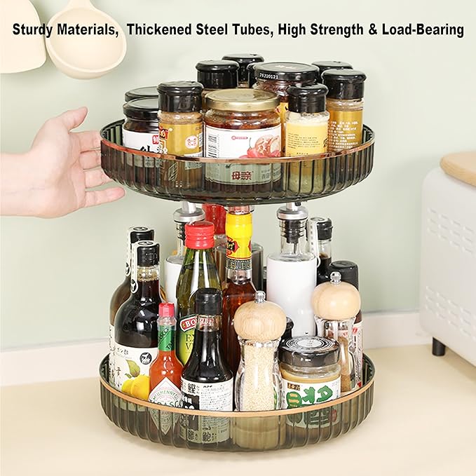 360 Rotating Makeup Organizer for Vanity,2 Tier Independent Rotation Large Capacity Skincare Organizers,Bathroom Counter Organizer, Spinning Monobloc Design Perfume & Vanity Organizer