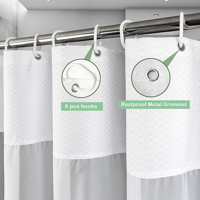 UFRIDAY White Waffle Weave Fabric Shower Curtain with Mesh Window Stall Size 36x72 Inch, Heavy Duty Decorative Bathroom Curtain with White Pique Pattern, Spa-Like Hotel Luxury, Water-Repellent
