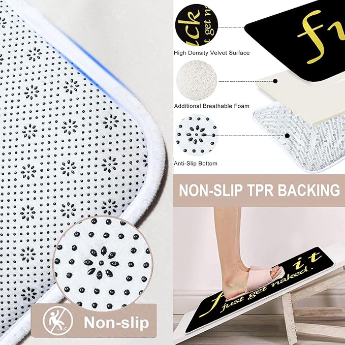 ArtSocket 4PC Black Funny Get Naked Shower Curtain Sets Bathroom Decor with Rugs, Non-Slip Rug,Toilet Lid Cover, Bath Mat and 12 Hooks 72x72 inches