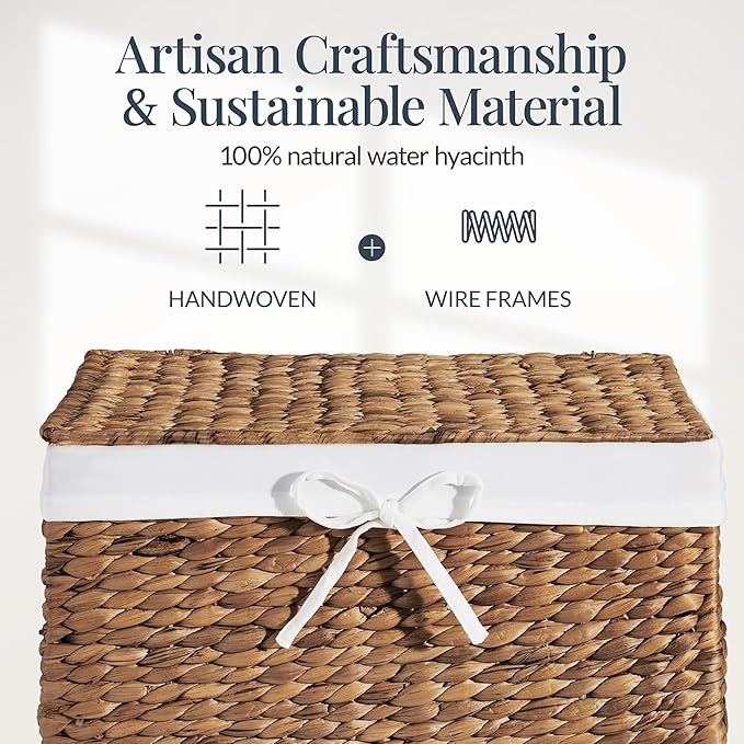 Best Choice Products Large Laundry Hamper w/Lid, Handwoven Laundry Basket, w/Removable Liner & Built-in Handles for Bathroom, Bedroom & Laundry Room, 26 Gal - Chestnut