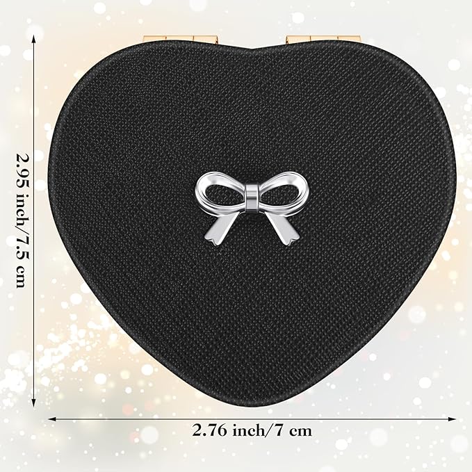 Qianyu Compact Folding Heart Shaped Double-Sided 1X/2X Magnifying Mini Glitter Makeup Mirror with PU Leather for Women Home, Office and Travel (Gold)
