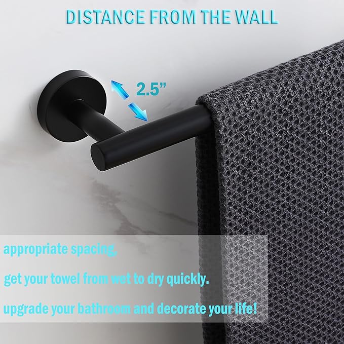 SEIDO Towel Holder with 9.6" Usable Length, 304 Stainless Steel Black Towel Bar for Bathroom Wall, One-Piece Towel Racks for Bathroom Without Assembly, 12 Inch, Matte Black