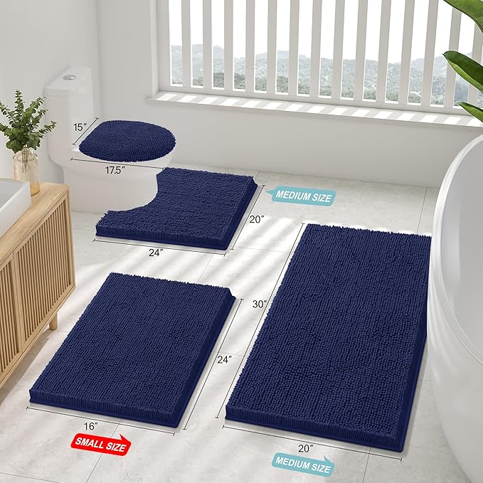 Smiry Luxury Chenille Toilet Rugs U-Shaped 24x20, Soft Absorbent Non-Slip Contour Bathroom Rugs for Toilet, Machine Washable Contoured Bath Mats, Navy Blue