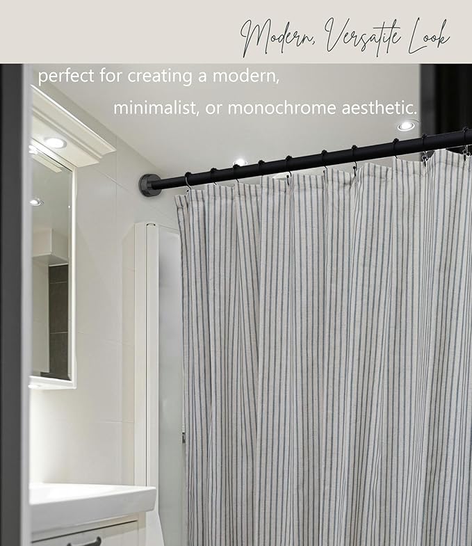 Farmhouse Striped Shower Curtain - 72x84 Inches, Linen Blend Fabric, Breathable & Machine Washable, Rustic Dusty Blue for Bathroom Decor (Hooks/Liner Not Included)