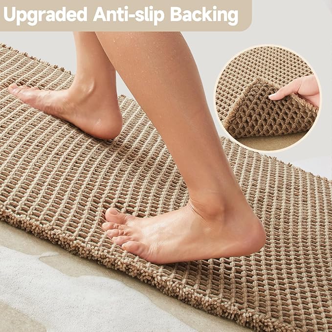 Waffle Runner Rug Bathroom, Long Boho Bathroom Rugs Non Slip Washable Super Absorbent Quick Dry Farmhouse Bath Decor, 60"x24" Beige