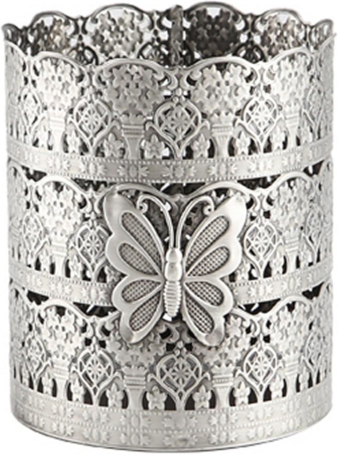Butterfly Designed Vintage Hairbrush Holder Antique Make up Brush Holder Makeup Vanity Organizer (Brass (Matt Gold), Medium)