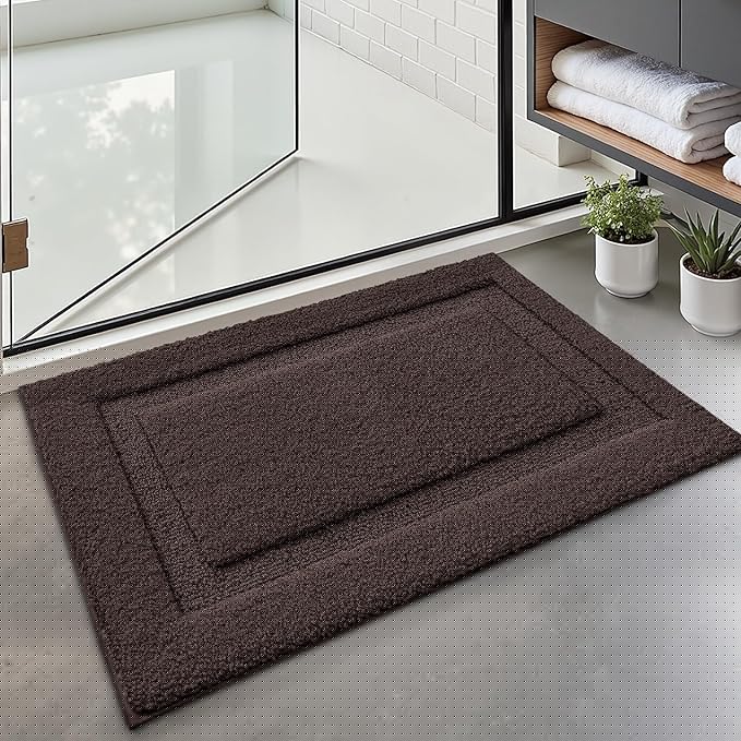 LUMI Ultra Soft Bathroom Rugs Non Slip with Rubber Backing, Absorbent Washable Bath Mat Quick Dry, Upgraded Premium Microfiber Plush Carpet for Bathtub and Shower Floor, Brown, 16x24