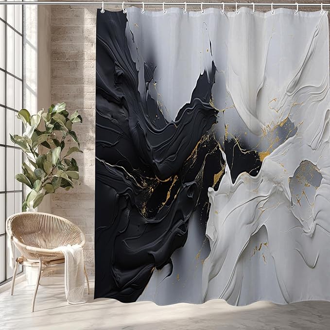 Black White Shower Curtain Abstract Oil Painting,Modern Minimalist Simple Cool Neutral Fabric Shower Curtains for Bathroom Decor 72x72 Inch