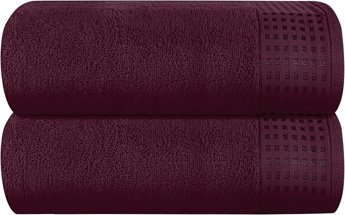 GLAMBURG 100% Cotton Oversized 2 Pack Bath Sheets 35x70, Ultra Soft Highly Absorbant Compact Quickdry & Lightweight Large Bath Sheet Set, Ideal for Gym Travel Camp Pool - Burgundy