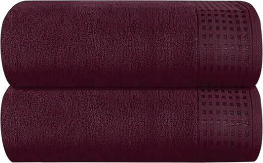 GLAMBURG 100% Cotton Oversized 2 Pack Bath Sheets 35x70, Ultra Soft Highly Absorbant Compact Quickdry & Lightweight Large Bath Sheet Set, Ideal for Gym Travel Camp Pool - Burgundy