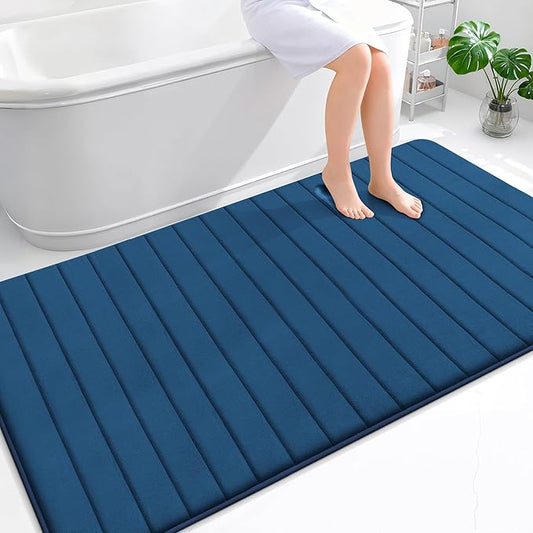 OLANLY Memory Foam Bath Mat 70x46, Super Soft Absorbent Bathroom Rugs, Quick Dry, Machine Washable Shower Floor Rugs, Bathmat Carpet, Bathroom Home Decor Accessories, Navy Blue