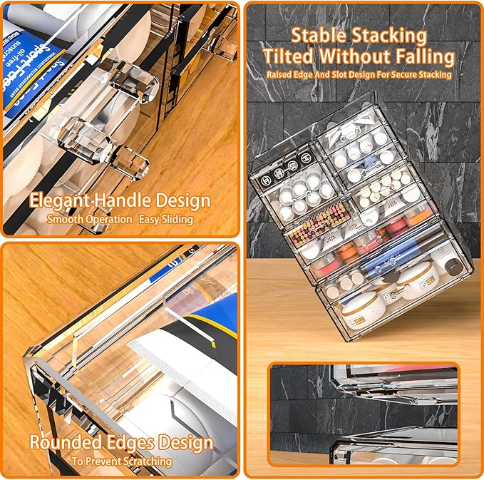 Cq acrylic Clear Make up Organizers for Vanity,Skincare Organizer With 8 Drawers for Dresser,Plastic Cute Desk Accessories Organization and Bathroom Organizers Storage Case Box for Beauty,Skin Care