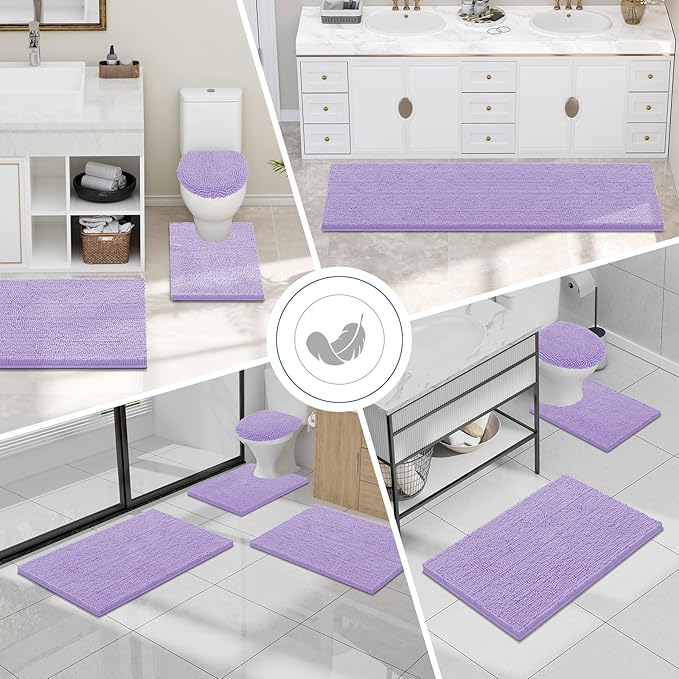 Smiry Luxury Chenille Bathroom Rugs 40x32, Extra Soft and Absorbent Shaggy Bath Mat, Machine Washable, Non-Slip Plush Carpet Runner for Tub, Shower, and Floor, Home Decor Accessories, Purple