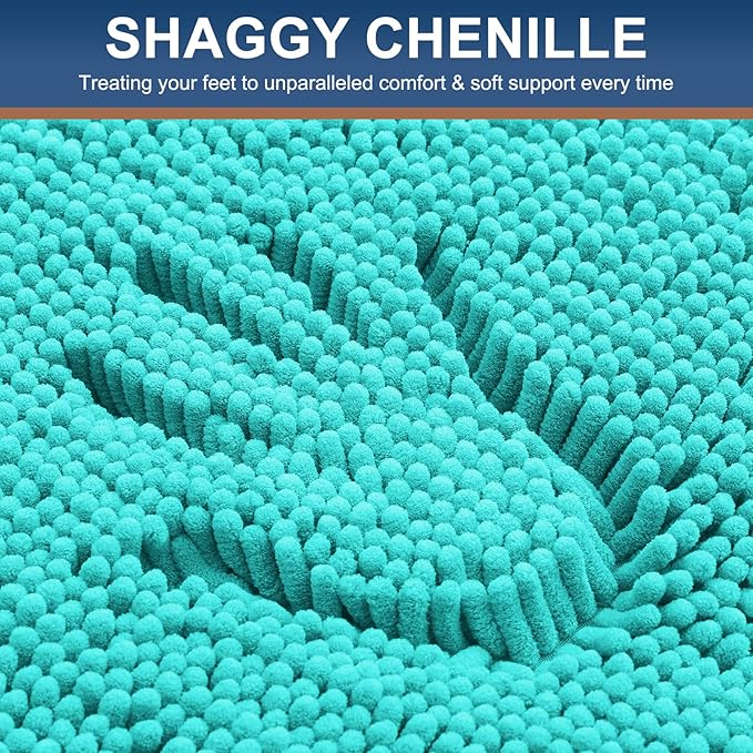 Smiry Luxury Chenille Bathroom Rugs 36x24, Extra Soft and Absorbent Shaggy Bath Mat, Machine Washable, Non-Slip Plush Carpet Runner for Tub, Shower, and Floor, Home Decor Accessories, Turquoise