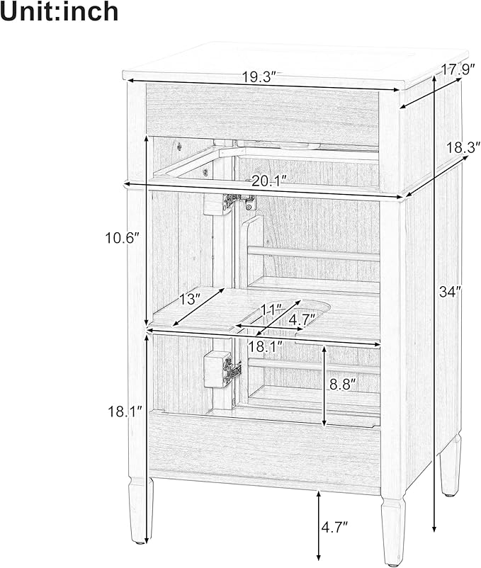 Virubi 20 in Small Bathroom Vanity with Sink,Soft Closing Door,Tilt-Out Drawer and Adjustable Shelf,Solid Wood Frame Modern Single Bathroom Sink Cabinet,Freestanding Natural Wood