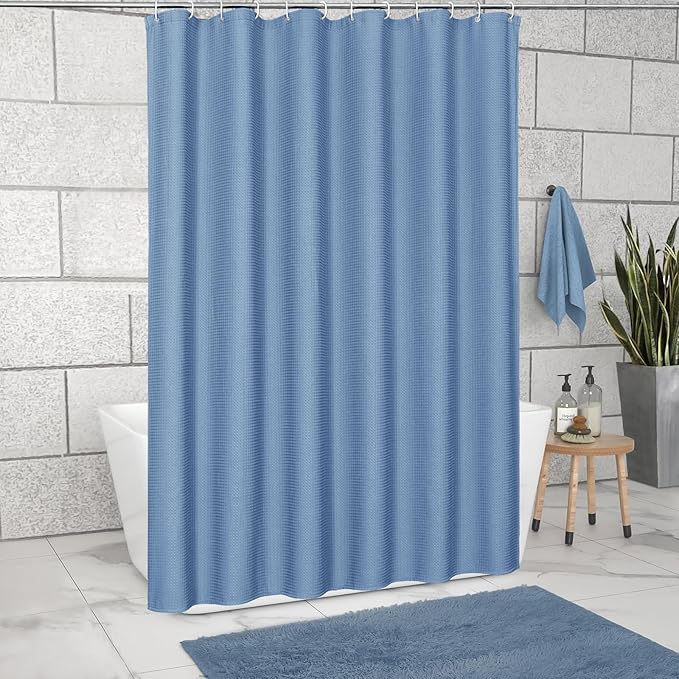 MitoVilla Blue Shower Curtain 72 x 78, Long Waffle Fabric Shower Curtains for Modern Luxury Bathroom Decor, Heavy Duty Hotel Cloth Shower Curtains 78 inch Long, Moonlight Blue