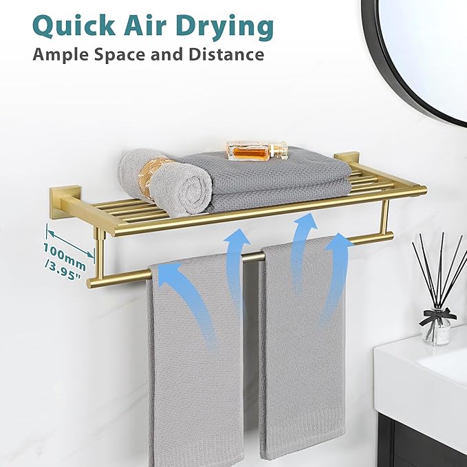 Alise Towel Racks for Bathroom Wall Mounted,24 Inch Bathroom Towel Rack with Tower Bar,Double Towel Racks for Bathroom,SUS304 Stainless Steel Bathroom Towel Holder Brushed Gold