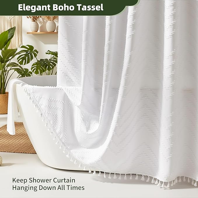 78 Inch Shower Curtain White Shower Curtain Fabric 72x78 Shower Curtains Cloth Textured Tufted Chevron Elegant Shower Curtains Waterproof for Bathroom