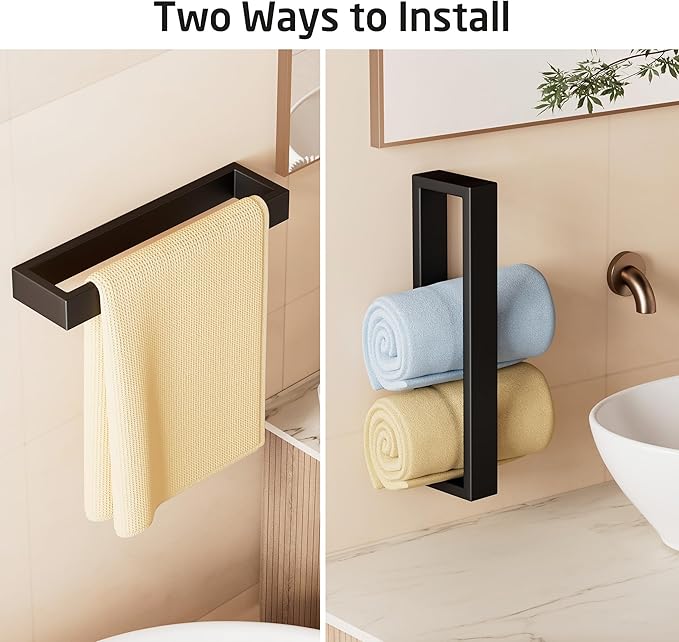 KES Towel Ring Black, Hand Towel Holder for Bathroom 10 Inch Towel Bar Modern Bathroom Hardware Wall Mount SUS304 Stainless Steel, Matte Black, A23080-BK